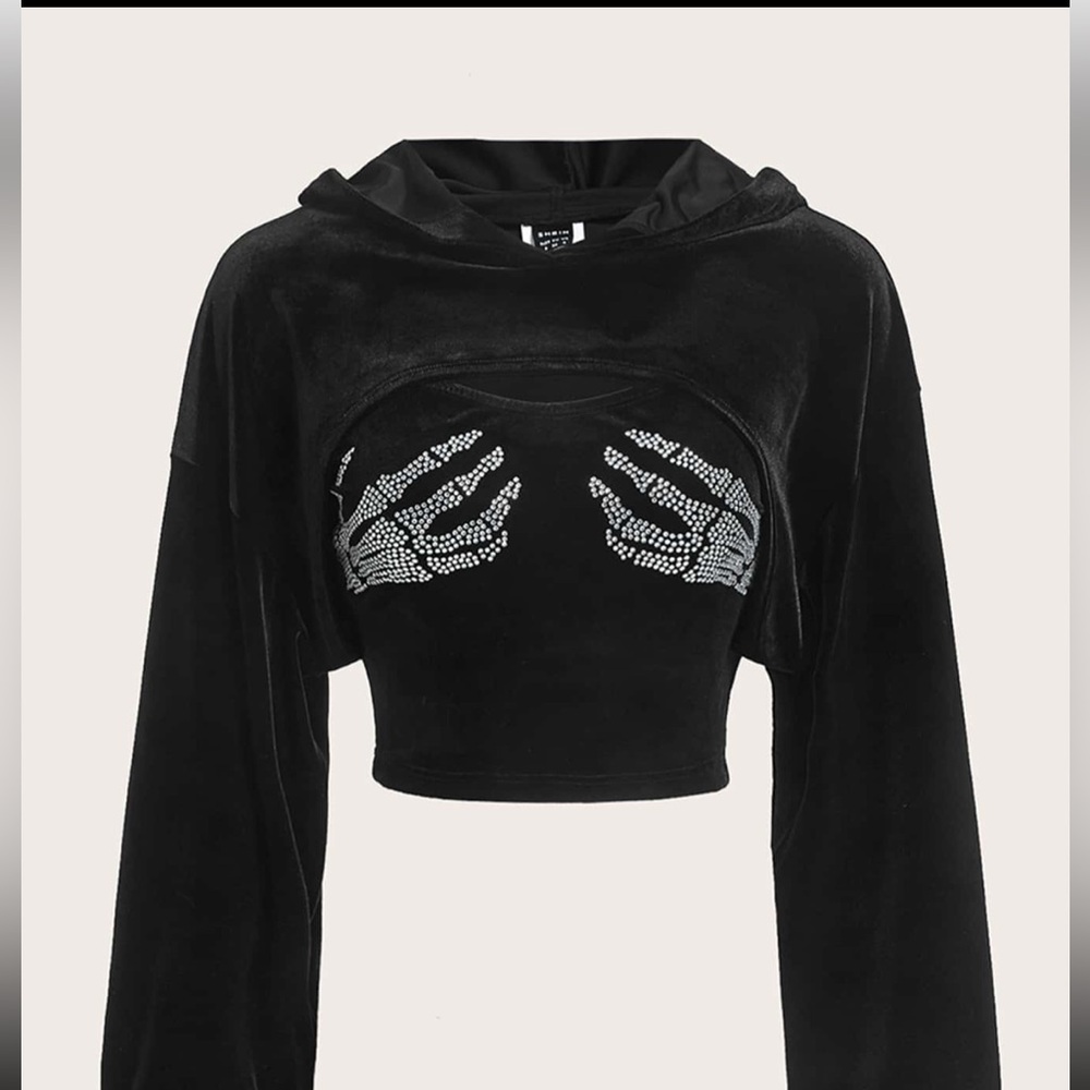 Rhinestone skeleton pattern cami with cropped hoodie size: medium